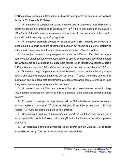 Conjunto de problemas matemáticos para los alumnos ... - GDeportes