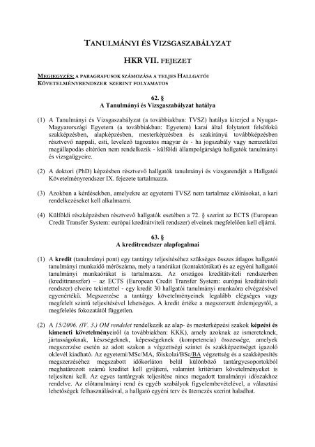 tanulmányi és vizsgaszabályzat hkr vii. fejezet - GEO-s