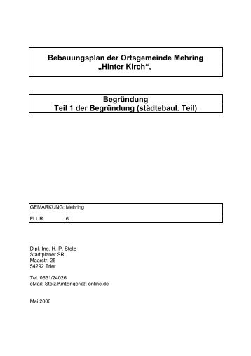 Bebauungsplan der Ortsgemeinde Mehring „Hinter Kirch ...