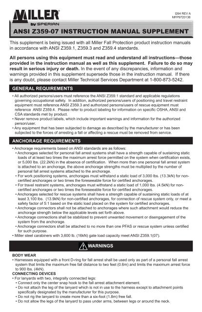 ansi z359-07 instruction manual supplement - Miller Fall Protection