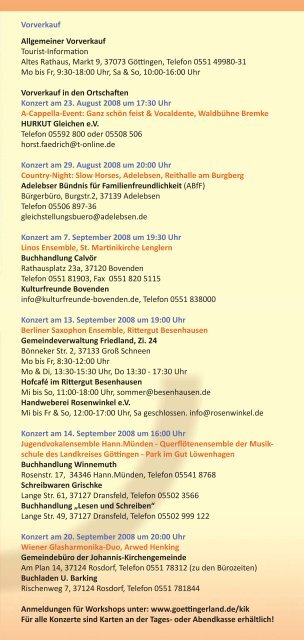 Programm Kultur im Kreis 2008 - Galerie Göttinger Land