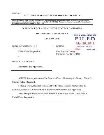 Bank of America, NA v. Danny Lahave, et al. - Greines, Martin, Stein ...