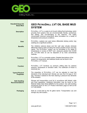 geo petrodrill lvt oil base mud system - GEO Drilling Fluids, Inc.