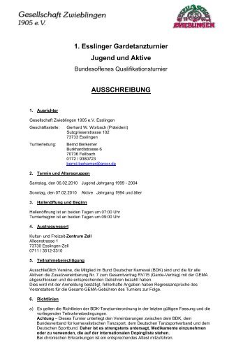 1. Esslinger Gardetanzturnier Jugend und Aktive AUSSCHREIBUNG