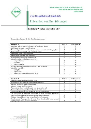 Prävention von Ess-Störungen - Gesundheit und Schule