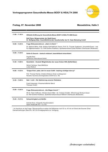 Vortragsprogramm Gesundheits-Messe BODY & HEALTH 2008 ...