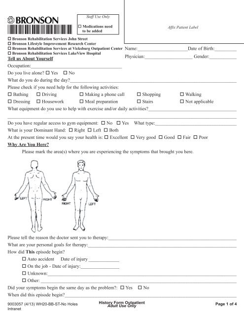 Bronson Health Chart