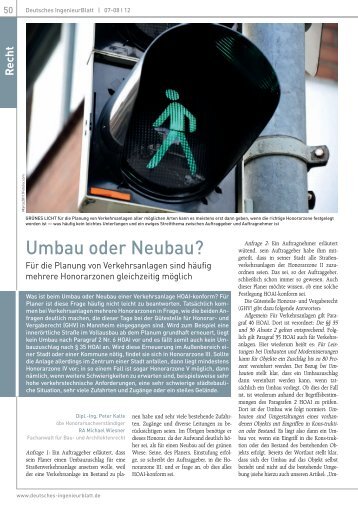 Umbau oder Neubau und Honorarzonen bei Verkehrsanlagen