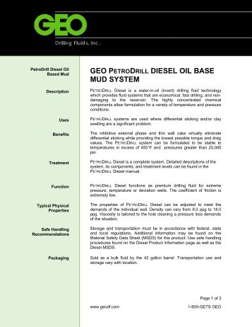 diesel oil base mud system - GEO Drilling Fluids, Inc.