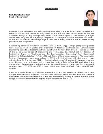 Faculty Profile Prof. Nandita Pradhan Head of Department ...