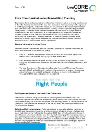 Iowa Core Curriculum Implementation Planning