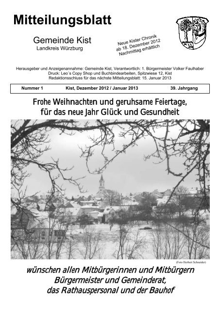 Mitteilungsblatt Weihnachten 2012 / Januar 2013 - Gemeinde Kist