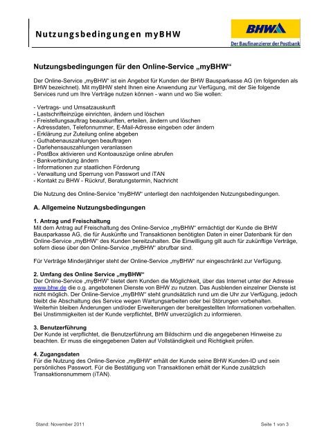 Nutzungsbedingungen Mybhw