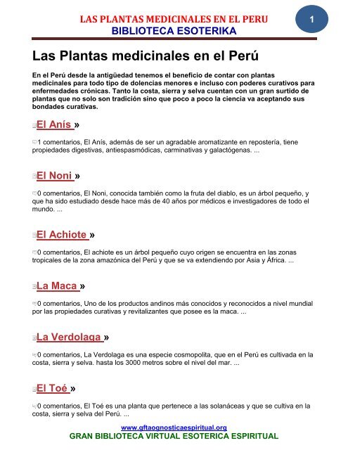Peru Plantas Medicinales 2 Gran Fratervidad Tao Gnostica Espiritual