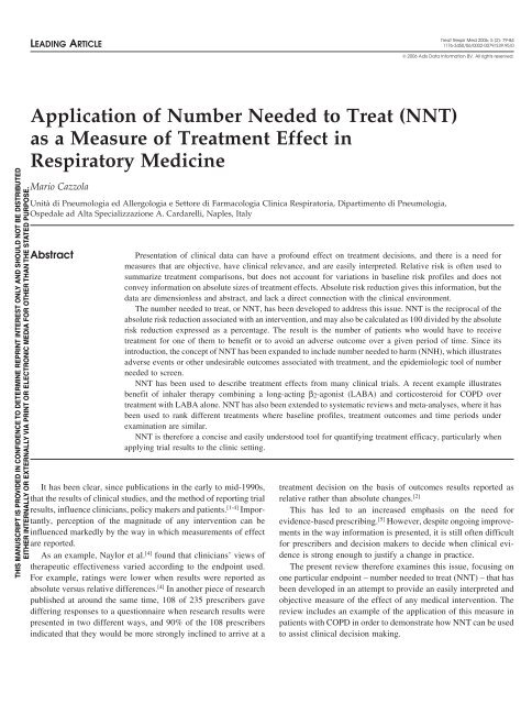 Application of Number Needed to Treat (NNT) - GOLD