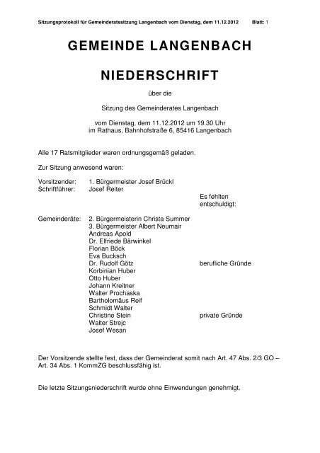Gemeinderatssitzung vom 11.12.2012 - Langenbach