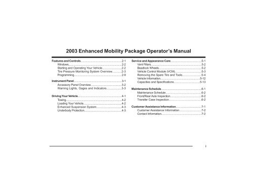 2003 Enhanced Mobility Package Operator's Manual (PDF) - GM Fleet