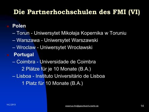 ERASMUS - Fachbereich Geschichts - Freie Universität Berlin