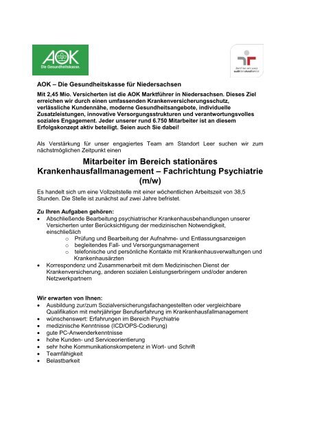 AOK – Die Gesundheitskasse für Niedersachsen - Das GKV-Netzwerk