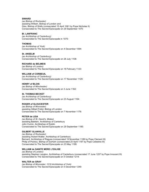 Official Record of Apostolic Succession of