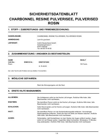 sicherheitsdatenblatt charbonnel resine pulverisee ... - Gerstaecker.at