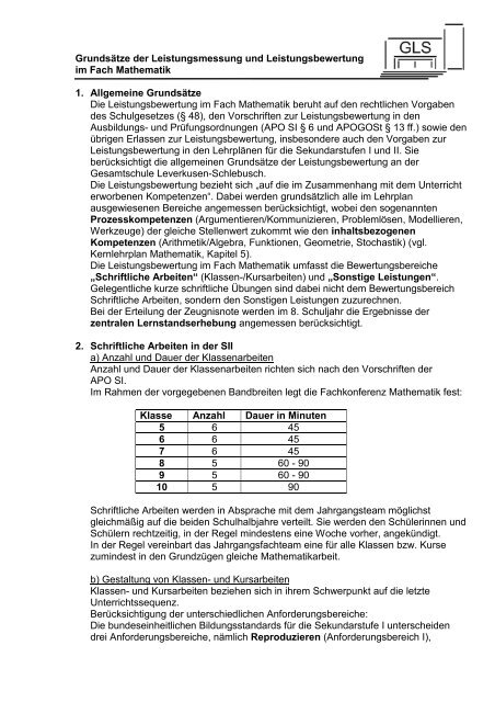 Mathematik - der Gesamtschule Leverkusen Schlebusch