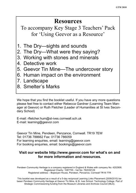 Resources to accompany KS3 Teachers ... - Geevor Tin Mine