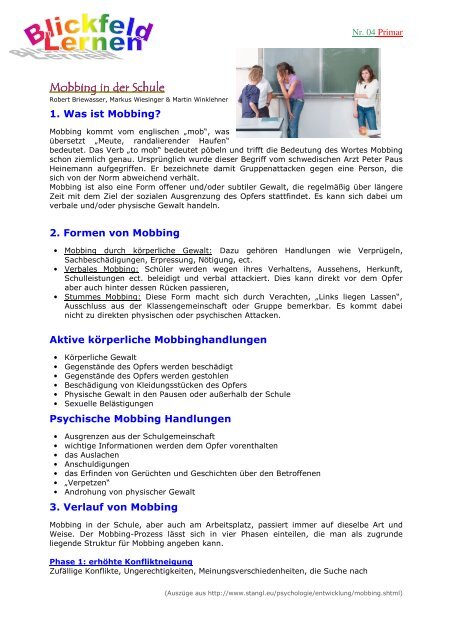 Mobbing In Der Schule Mobbing In Der Schule Gemeindeschulen
