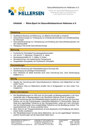 Infoblatt - Reha-Sport im Gesundheitszentrum Hellersen e.V.