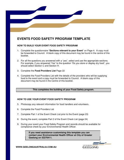 Events Food Safety Program Template City Of Greater Geelong