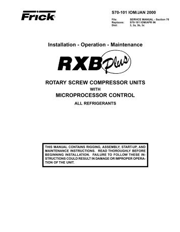 Maintenance ROTARY SCREW COMPRESSOR UNITS
