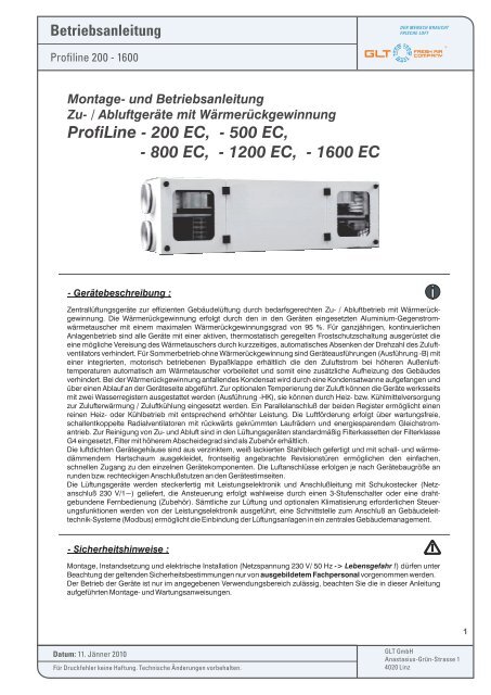 Betriebsanleitung Profiline 200-1600 - GLT Austria