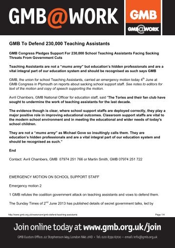 GMB To Defend 230000 Teaching Assistants