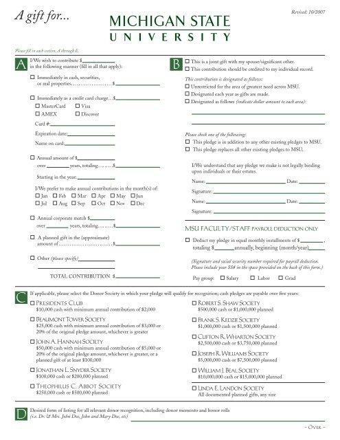 Pledge Form (pdf, 107KB) - Giving to MSU - Michigan State University