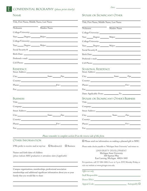 Pledge Form (pdf, 107KB) - Giving to MSU - Michigan State University
