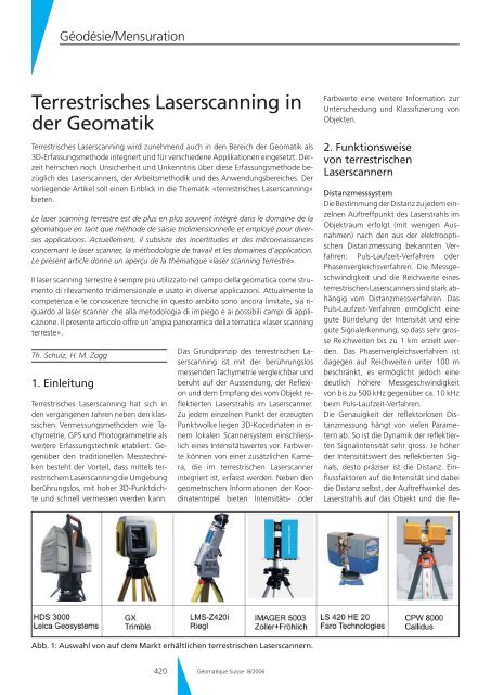 Terrestrisches Laserscanning in der Geomatik - Geomatik Schweiz