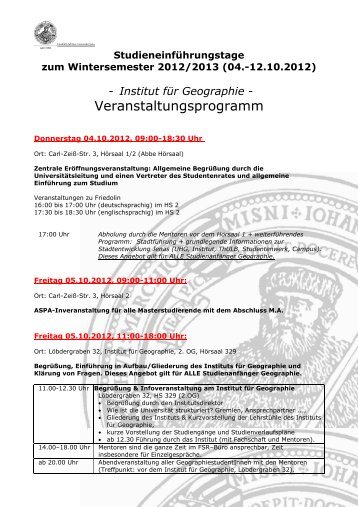 Programm des Instituts für Geographie