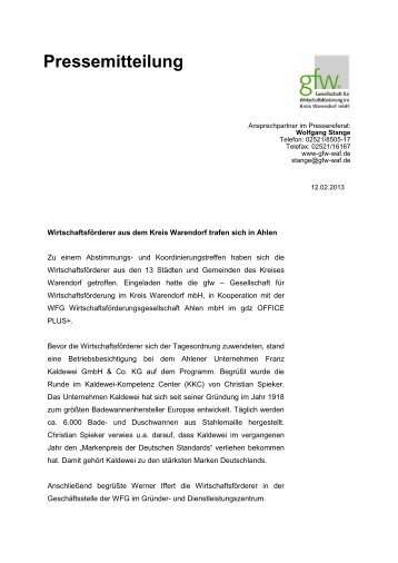 Pressebericht "Treffen der Wirtschaftsförderer" - GfW Warendorf