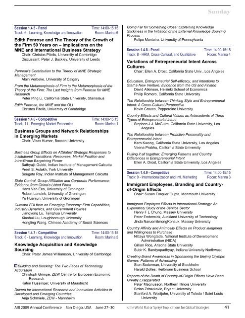 AIB 2009 San Diego Conference Program - Academy of ...