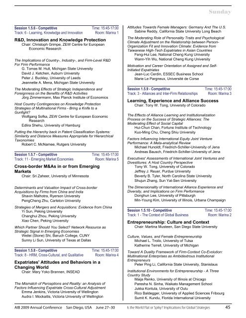 AIB 2009 San Diego Conference Program - Academy of ...