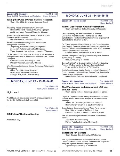 AIB 2009 San Diego Conference Program - Academy of ...