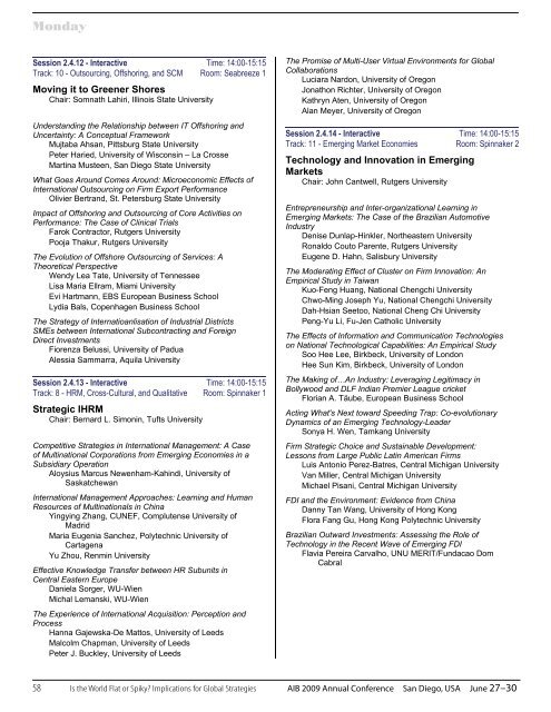 AIB 2009 San Diego Conference Program - Academy of ...