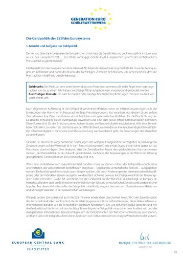 Die Geldpolitik der EZB / des Eurosystems (PDF) - Generation Euro