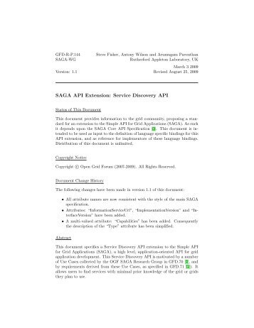 SAGA API Extension: Service Discovery API - Open Grid Forum