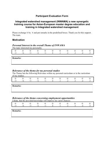 Participant Evaluation Form Integrated watershed management ...