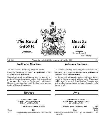 The Royal Gazette / Gazette royale - Gouvernement du Nouveau ...