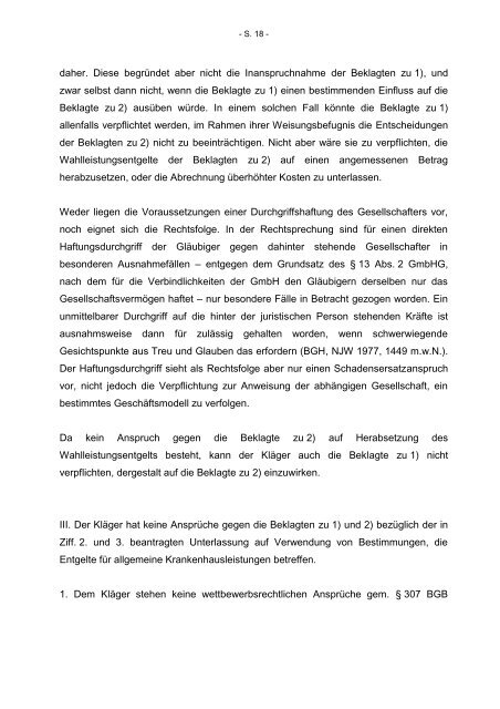 OLG München: Entgelte bei aus Plankrankenhaus ausgegliederter ...