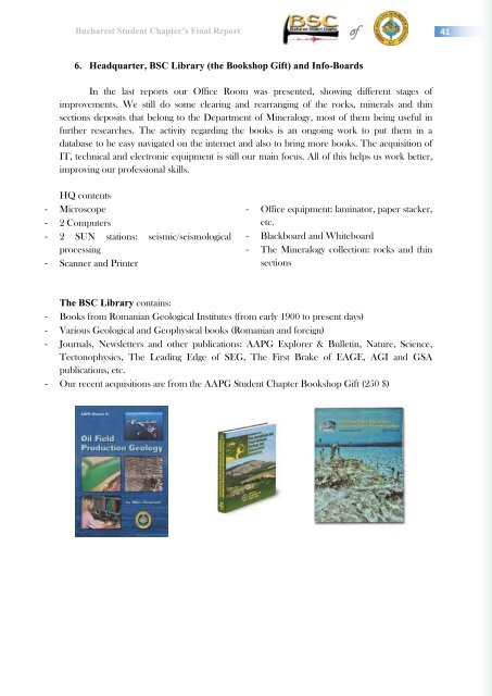 Final Report of the Bucharest Student Chapter of AAPG - geo.edu.ro