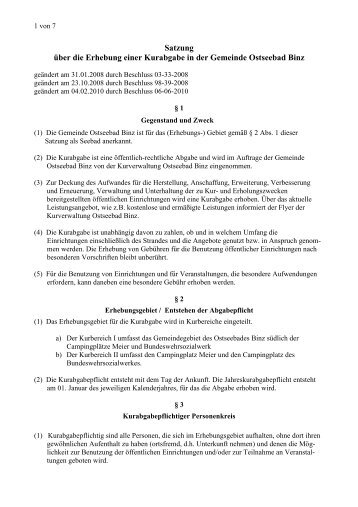 Satzung über die Erhebung einer Kurabgabe in der - Gemeinde Binz