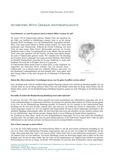 Interview Helga Rammow Interviews With German Anthropologists - 